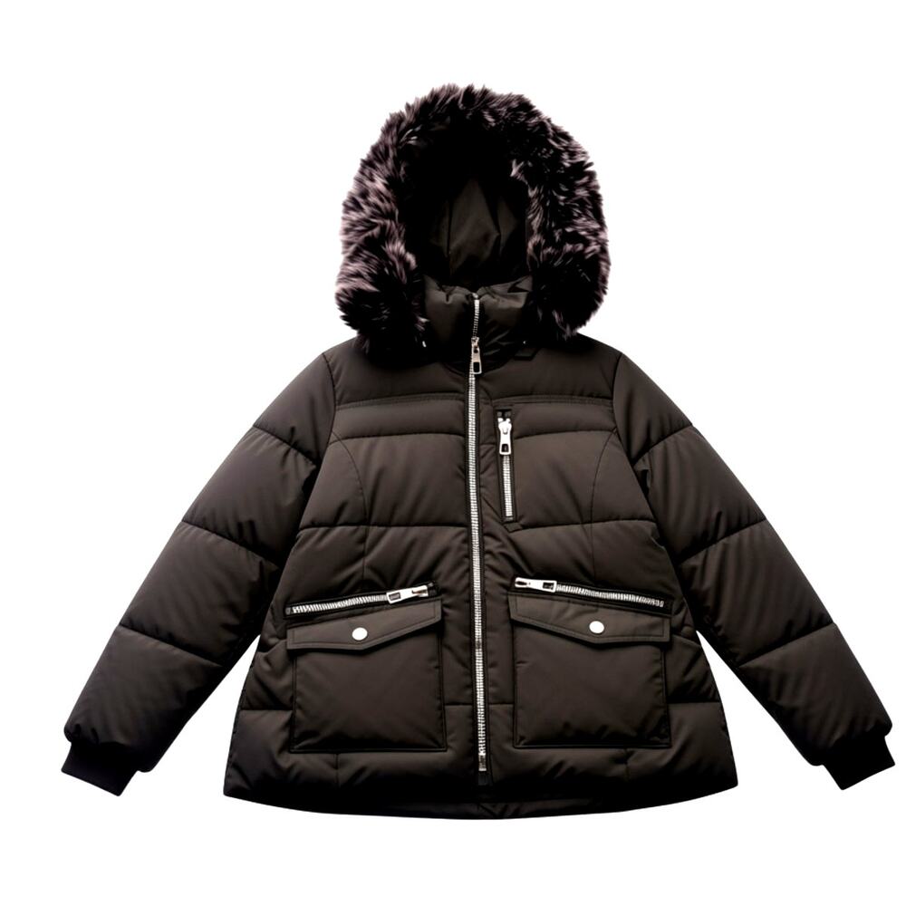 How Dare U Women’s Medium Olive Puffer Coat Faux Fur Hood Winter Jacket